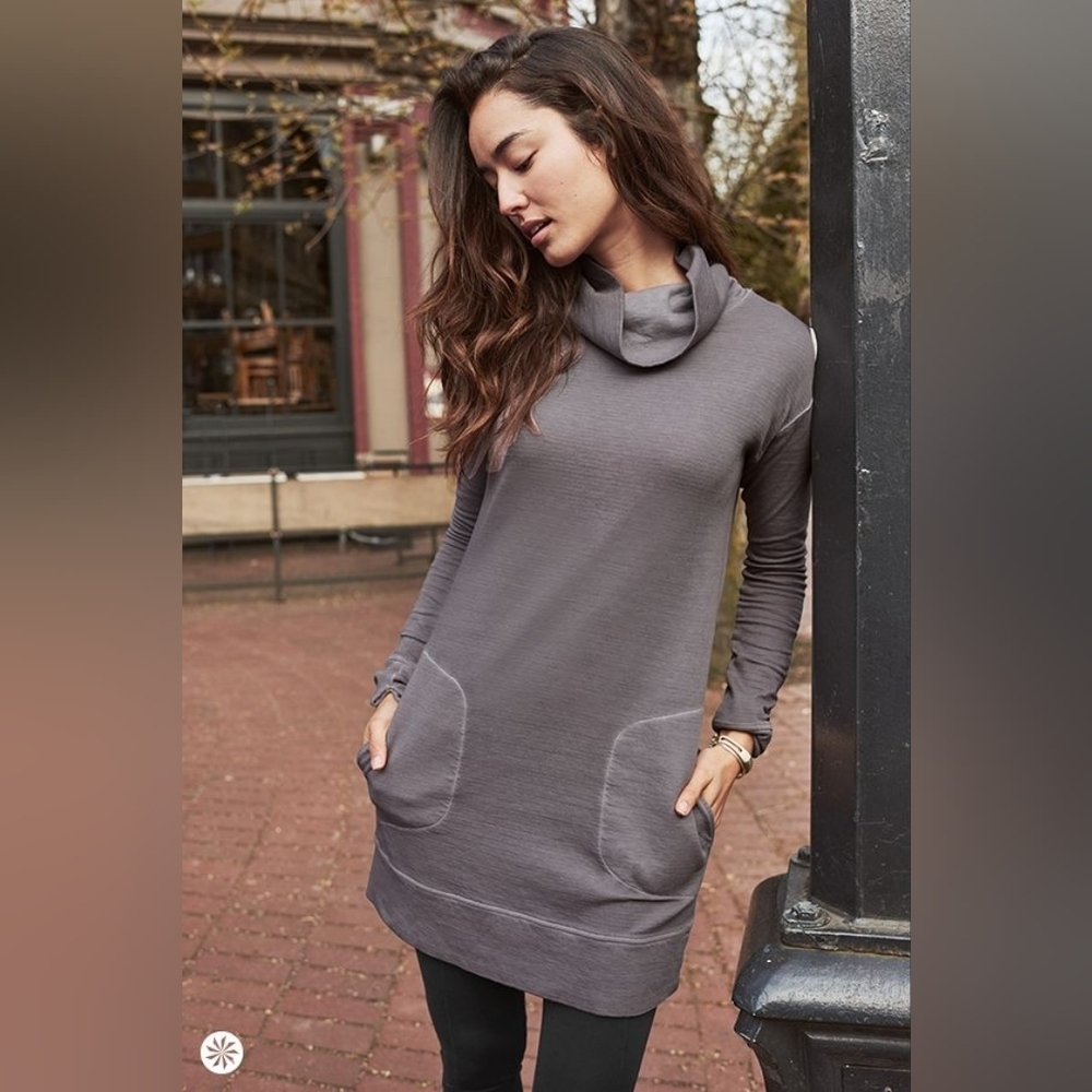 Athleta Gray Cowl-Neck Sweater Tunic